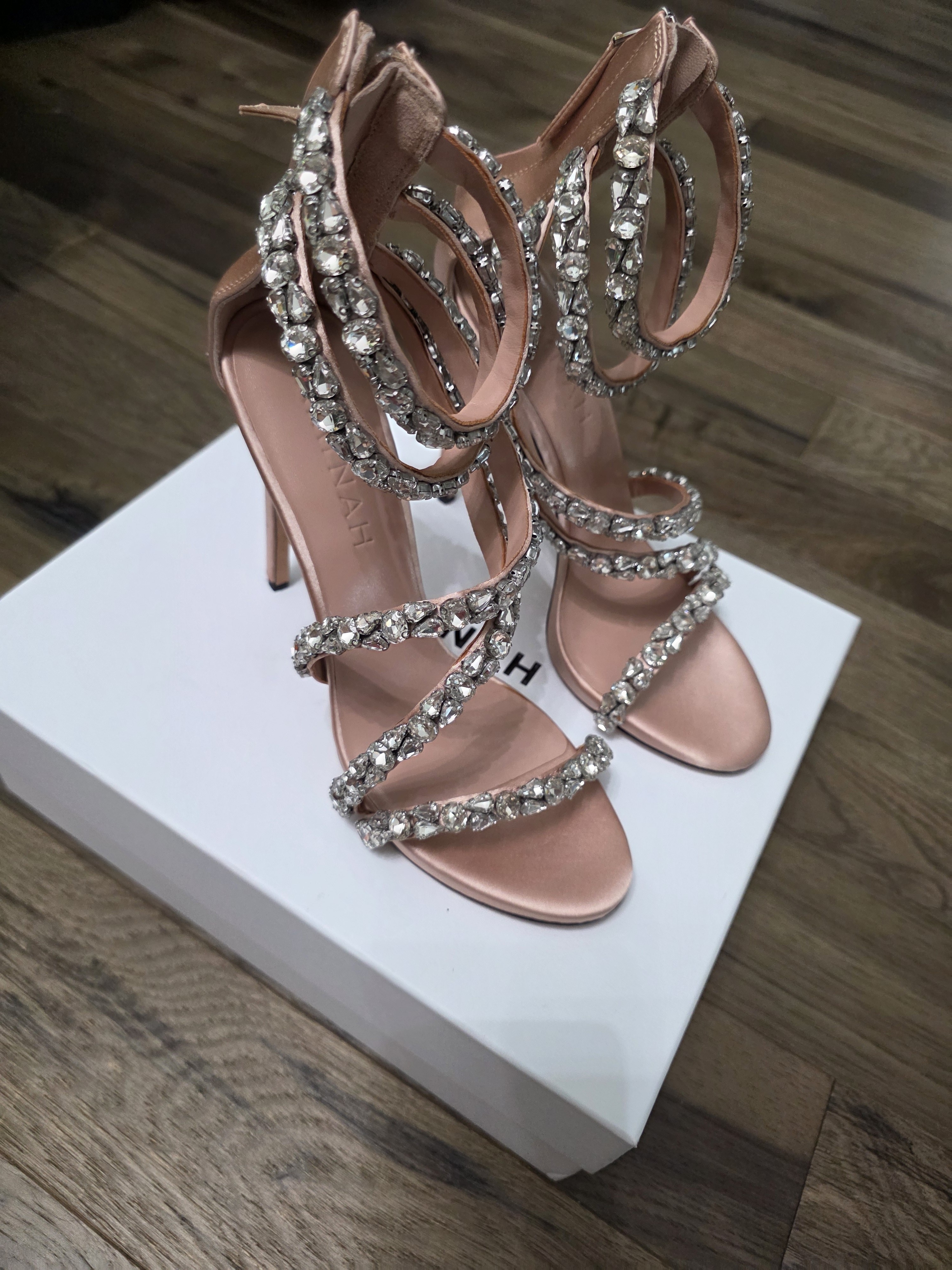 Aminah Abdul Jilill Crystal Spiral Strap High Heel Sandals